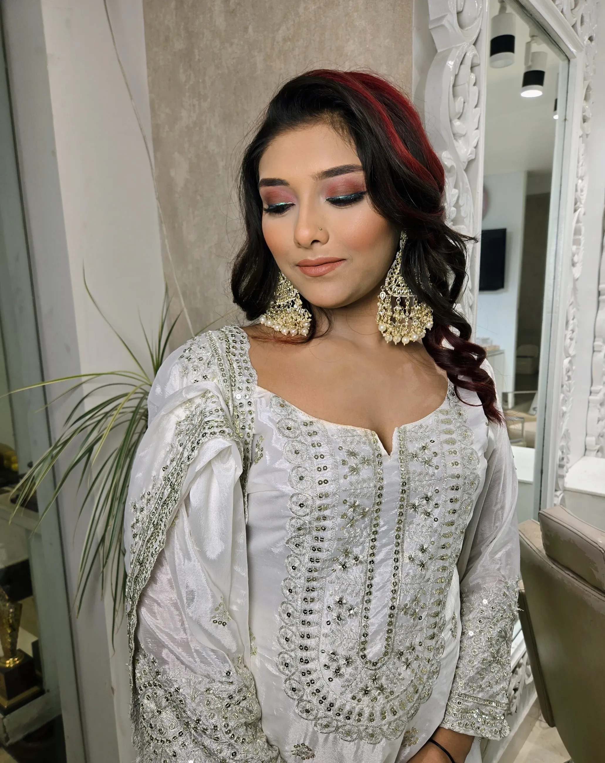 Soft glam makeup and hairstyling